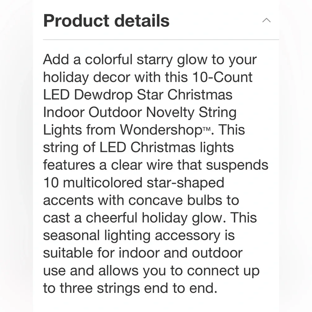WONDERSHOP NWT 10ct led dewdrop star Christmas indoor/outdoor lights